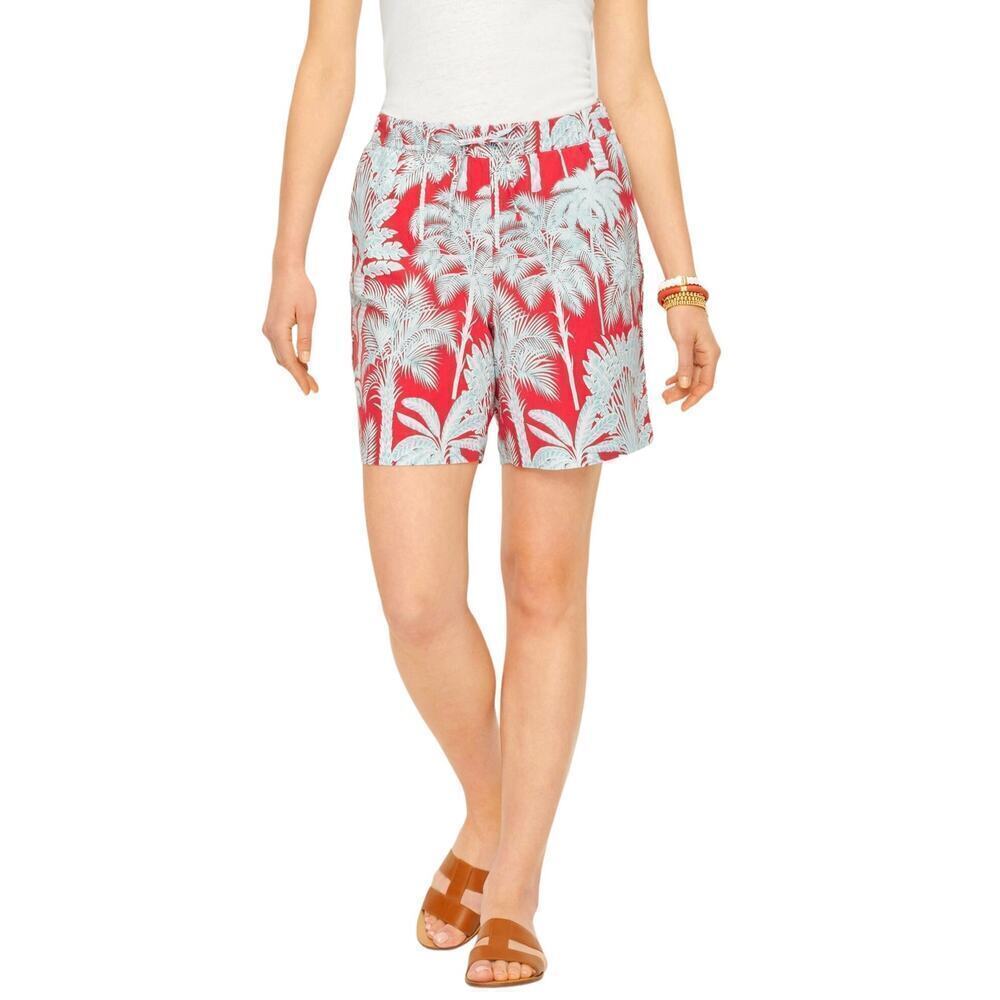 Talbots Oasis Palms Linen Cotton Blend Pull On Tropical Beach Shorts Size S - Picture 2 of 7
